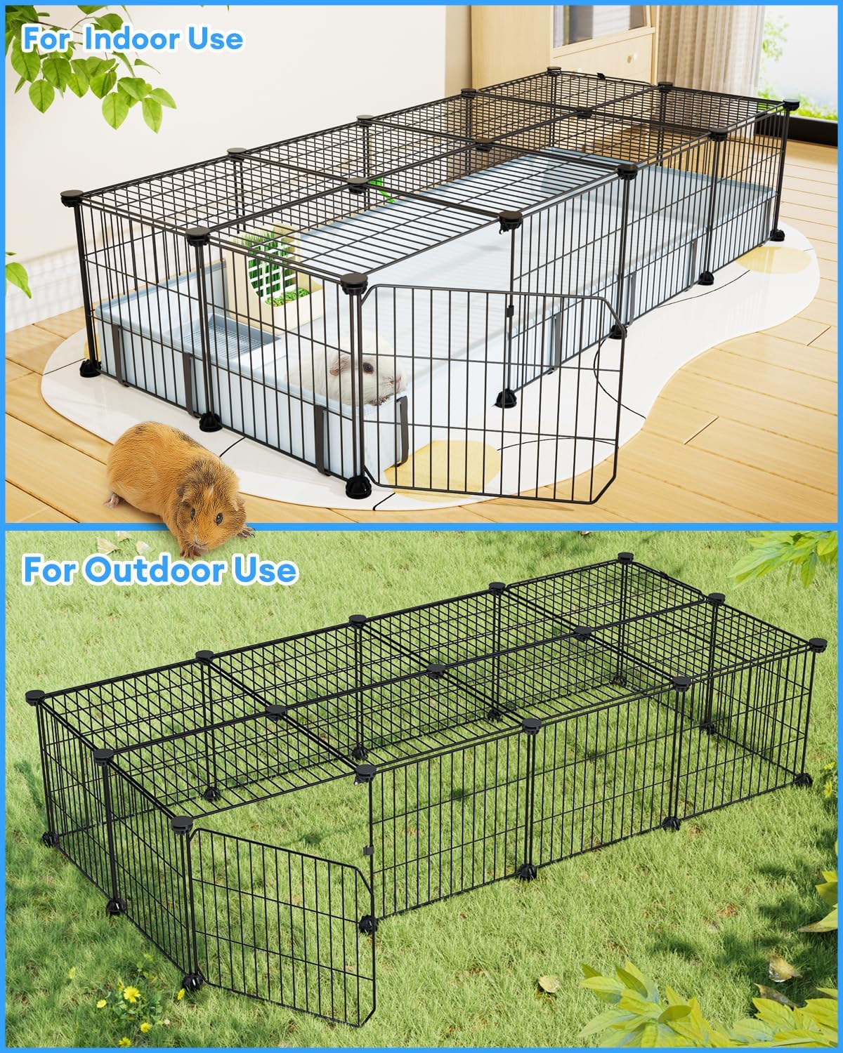 BUCATSTATE Guinea Pig Cages with Floor Mat, 20 Panels Guinea Pigs Playpen with Top Cover, Metal Rabbit Cage Indoor for Hedgehogs, Quail, Chickens