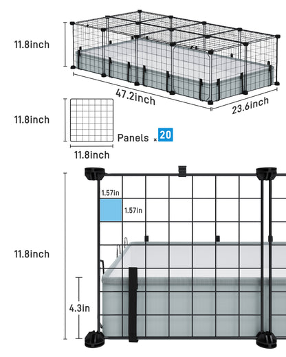 20 Panels Guinea Pigs Cages with Waterproof Mat (47" L*24" W*12" H), Suitable for Hedgehogs Bunny, Chinchillas