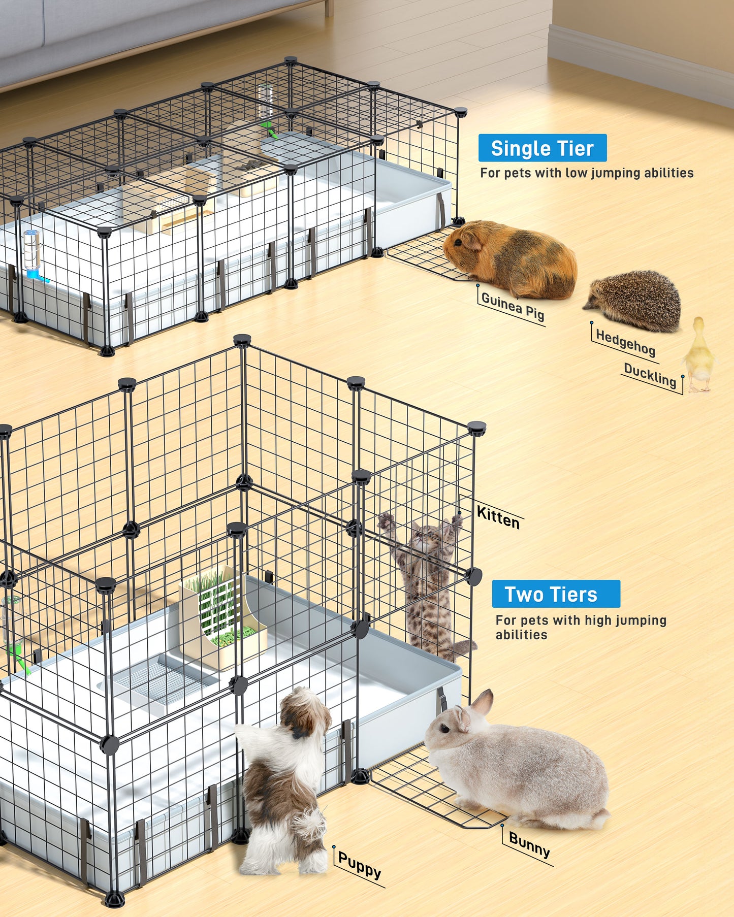 20 Panels Guinea Pigs Cages with Waterproof Mat (47" L*24" W*12" H), Suitable for Hedgehogs Bunny, Chinchillas