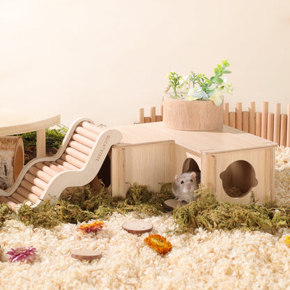 BUCATSTATE  Wooden Hamster Hideout Multi Chamber Detachable
