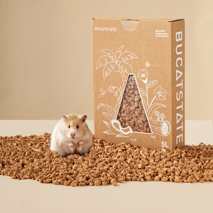 BUCATSTATE Cork Bedding 5L, Natural Hamster Bedding Odor Control for Dwarf Syrian Hamsters, Gerbils, Mice, Low-dust Hamster Substrate with Paper Hideout Box (Grain 2-4mm or 4-5mm)