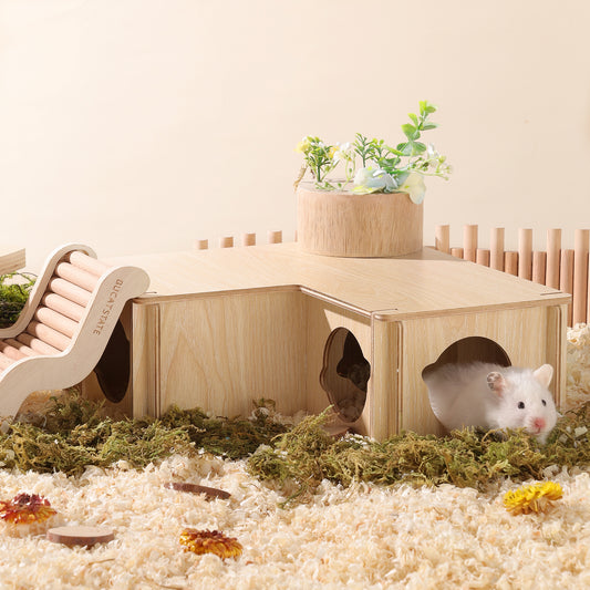 BUCATSTATE  Wooden Hamster Hideout Multi Chamber Detachable