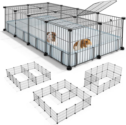 BUCATSTATE Guinea Pig Cages with Floor Mat, 20 Panels Guinea Pigs Playpen with Top Cover, Metal Rabbit Cage Indoor for Hedgehogs, Quail, Chickens