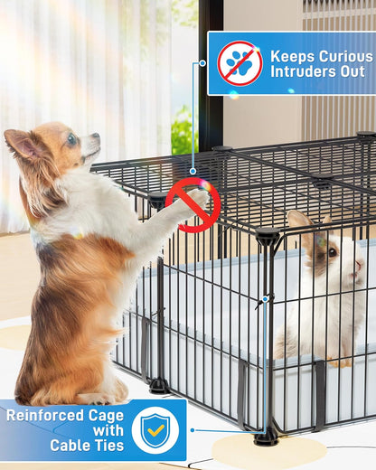 BUCATSTATE Guinea Pig Cages with Floor Mat, 20 Panels Guinea Pigs Playpen with Top Cover, Metal Rabbit Cage Indoor for Hedgehogs, Quail, Chickens