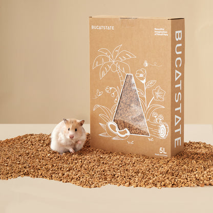 BUCATSTATE Cork Bedding 5L, Natural Hamster Bedding Odor Control for Dwarf Syrian Hamsters, Gerbils, Mice, Low-dust Hamster Substrate with Paper Hideout Box (Grain 2-4mm or 4-5mm)