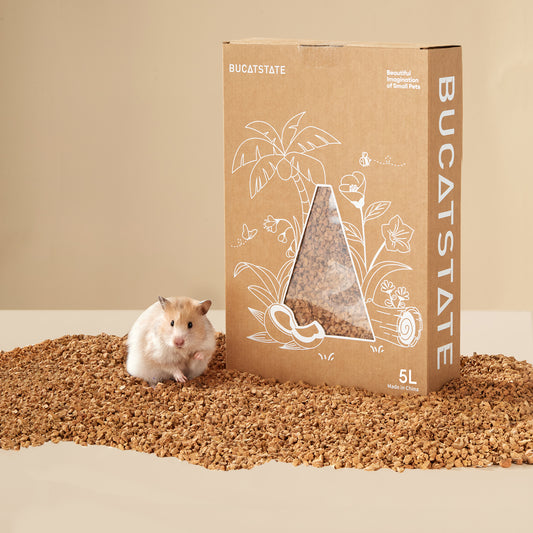 BUCATSTATE Cork Bedding 5L, Natural Hamster Bedding Odor Control for Dwarf Syrian Hamsters, Gerbils, Mice, Low-dust Hamster Substrate with Paper Hideout Box (Grain 2-4mm or 4-5mm)