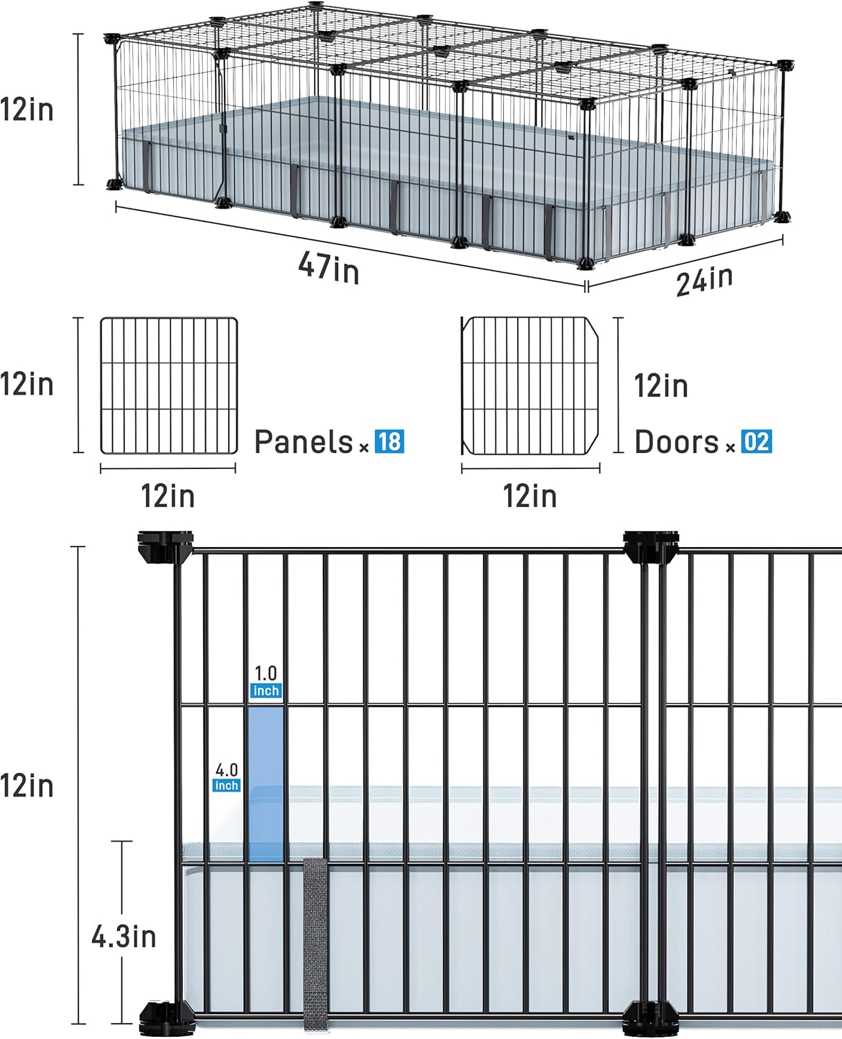 BUCATSTATE Guinea Pig Cages with Floor Mat, 20 Panels Guinea Pigs Playpen with Top Cover, Metal Rabbit Cage Indoor for Hedgehogs, Quail, Chickens
