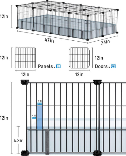 BUCATSTATE Guinea Pig Cages with Floor Mat, 20 Panels Guinea Pigs Playpen with Top Cover, Metal Rabbit Cage Indoor for Hedgehogs, Quail, Chickens