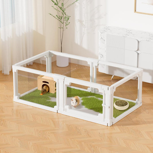 BUCATSTATE Acrylic Small Animal Playpen: 2 Size Options (7.8 & 15.5 sq ft) | Spacious Transparent Habitat, Easy Tool-Free Setup with Door for Rabbits, Guinea Pigs, Hedgehogs, Quail