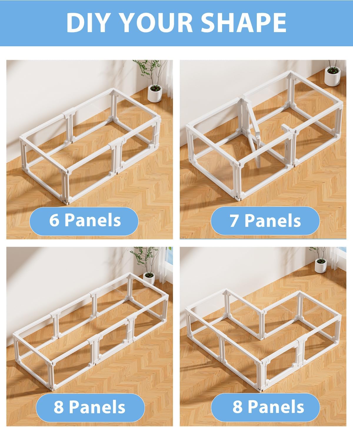 BUCATSTATE Acrylic Small Animal Playpen: 2 Size Options (7.8 & 15.5 sq ft) | Spacious Transparent Habitat, Easy Tool-Free Setup with Door for Rabbits, Guinea Pigs, Hedgehogs, Quail