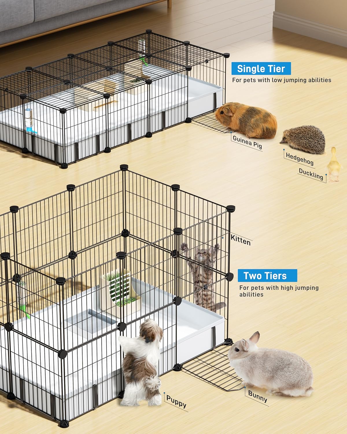 BUCATSTATE Guinea Pig Cages with Floor Mat, 20 Panels Guinea Pigs Play
