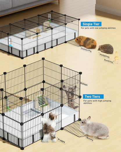 BUCATSTATE Guinea Pig Cages with Floor Mat, 20 Panels Guinea Pigs Playpen with Top Cover, Metal Rabbit Cage Indoor for Hedgehogs, Quail, Chickens
