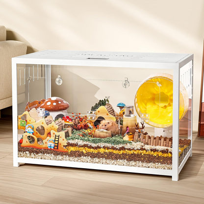 BUCATSTATE 65cm Metal Hamster Cage - Clear Aquarium Style, 2 Doors. Easy Assembly, Durable & Stable. For Hamsters, Hedgehogs, Reptiles. White, W65×D40×H42cm