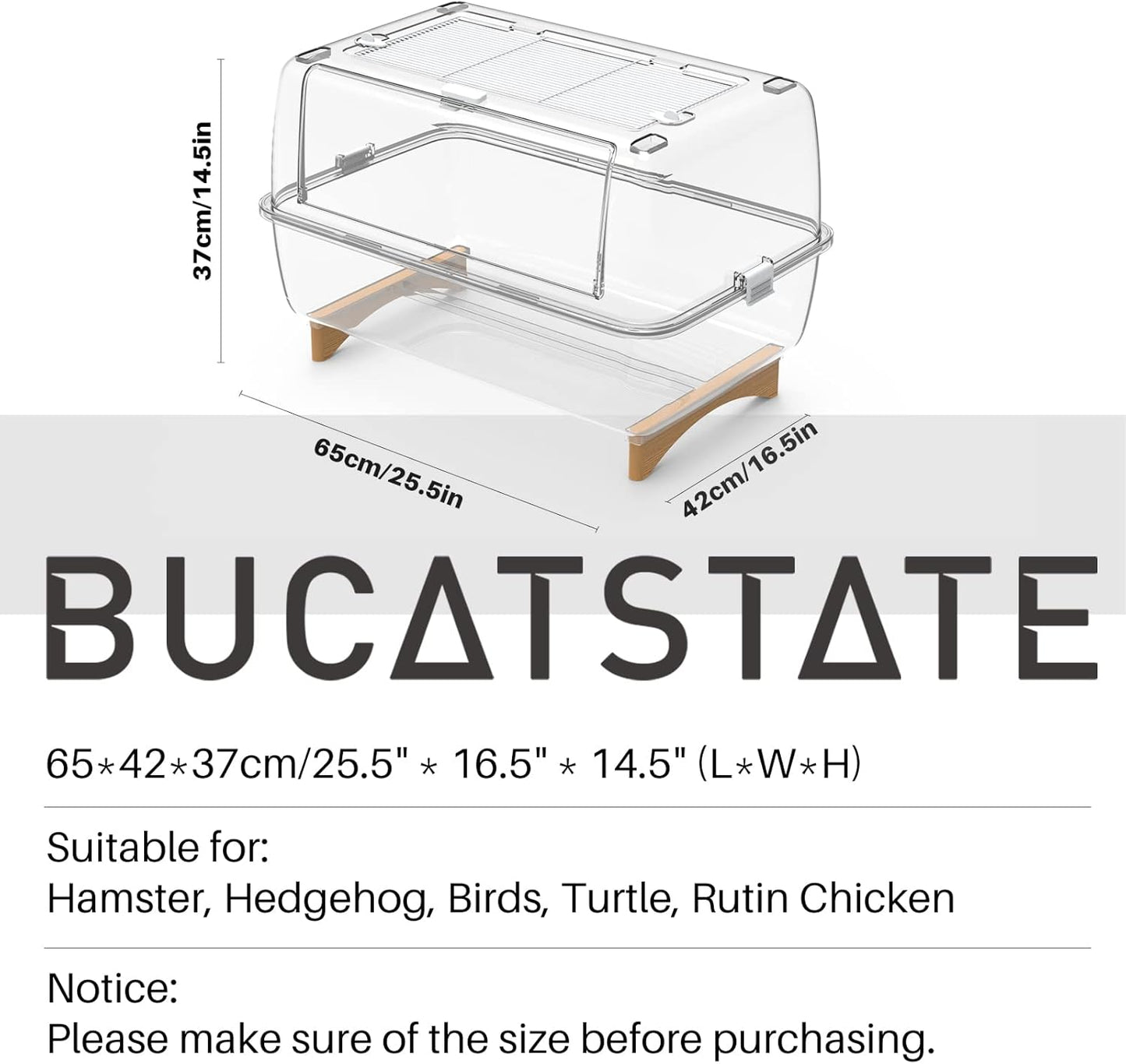 BUCATSTATE Hamster Fully Transparent Cage  25.5L x 16.5W x 13.8H inches (65cm x 42cm x 37cm)