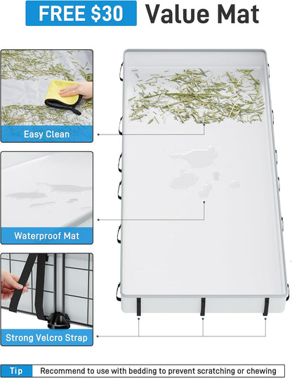 BUCATSTATE Guinea Pig Cages with Floor Mat, 20 Panels Guinea Pigs Playpen with Top Cover, Metal Rabbit Cage Indoor for Hedgehogs, Quail, Chickens