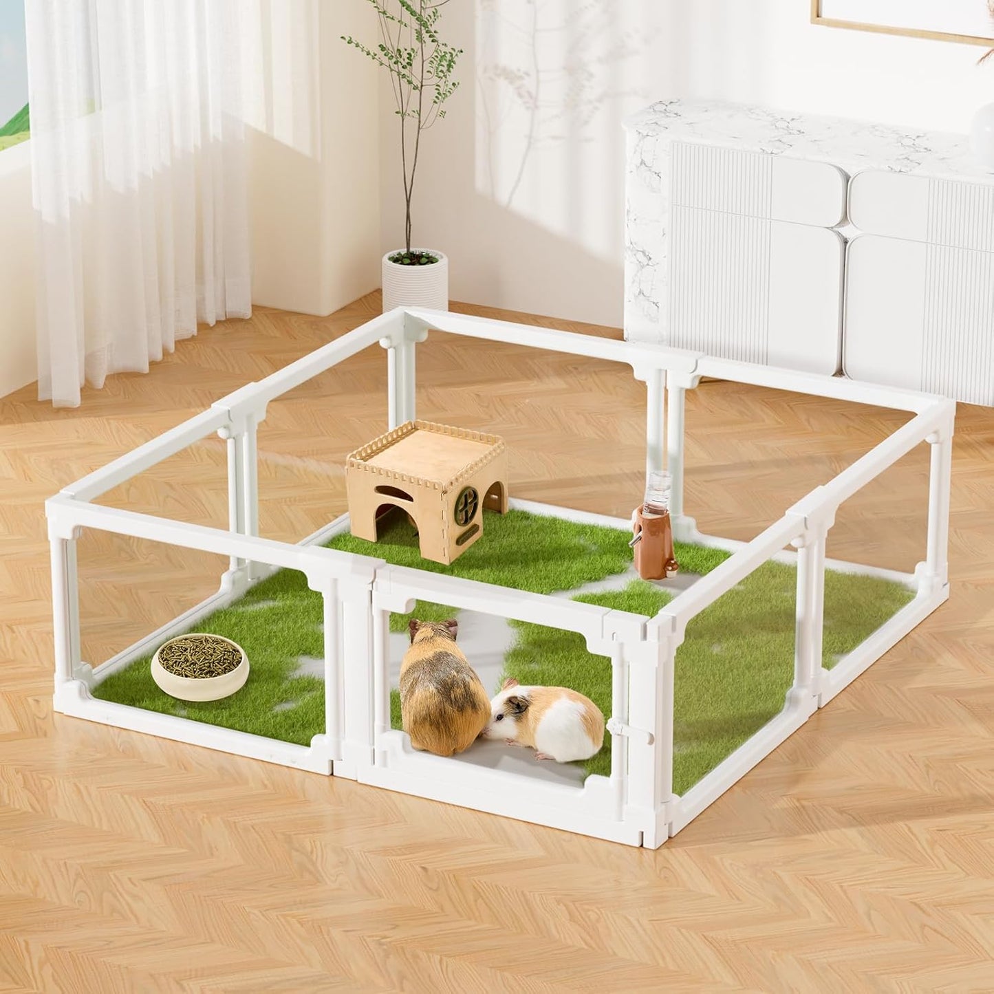 BUCATSTATE Acrylic Small Animal Playpen: 2 Size Options (7.8 & 15.5 sq ft) | Spacious Transparent Habitat, Easy Tool-Free Setup with Door for Rabbits, Guinea Pigs, Hedgehogs, Quail