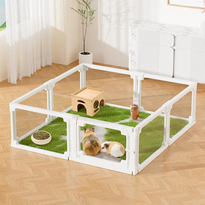 BUCATSTATE Acrylic Small Animal Playpen: 2 Size Options (7.8 & 15.5 sq ft) | Spacious Transparent Habitat, Easy Tool-Free Setup with Door for Rabbits, Guinea Pigs, Hedgehogs, Quail