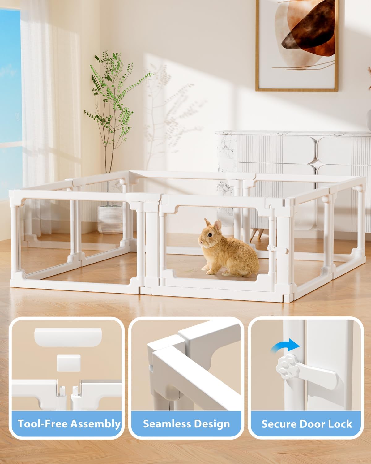 BUCATSTATE Acrylic Small Animal Playpen: 2 Size Options (7.8 & 15.5 sq ft) | Spacious Transparent Habitat, Easy Tool-Free Setup with Door for Rabbits, Guinea Pigs, Hedgehogs, Quail