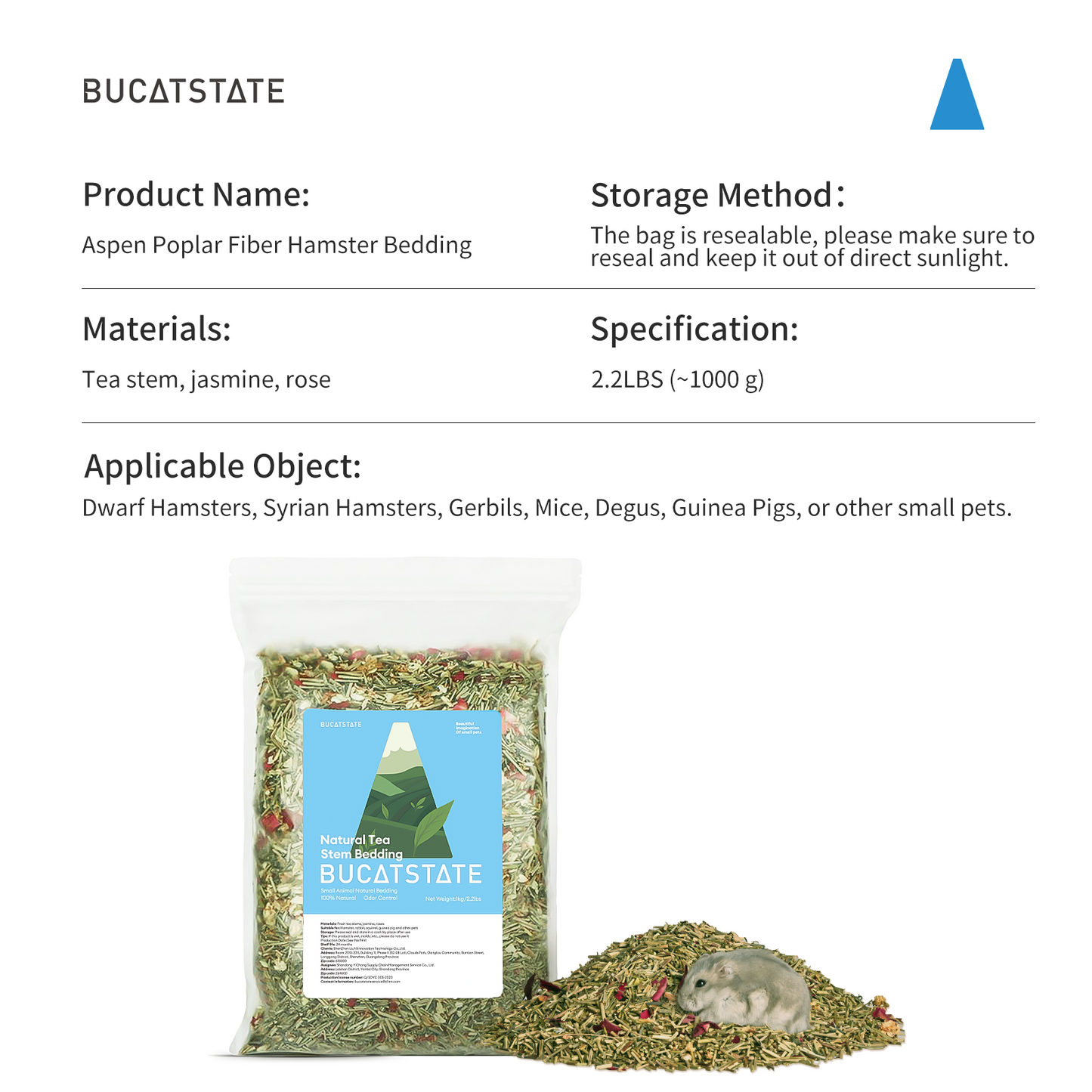 BUCATSTATE Tea Polyphenol Hamster Bedding-1kg/2.2LBS