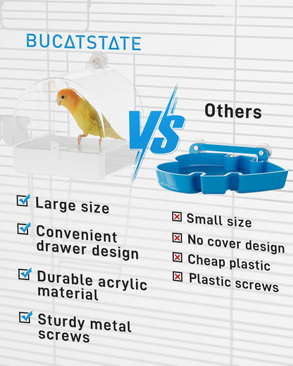 BUCATSTATE Hanging Bird Bath for Cage, 3 in 1 Multifunction Bird Bath/Bowl/House, Bird Cage Accessories Suitable for Small to Medium Birds, Like Lovebirds, Finches, Parakeets, Mannikin