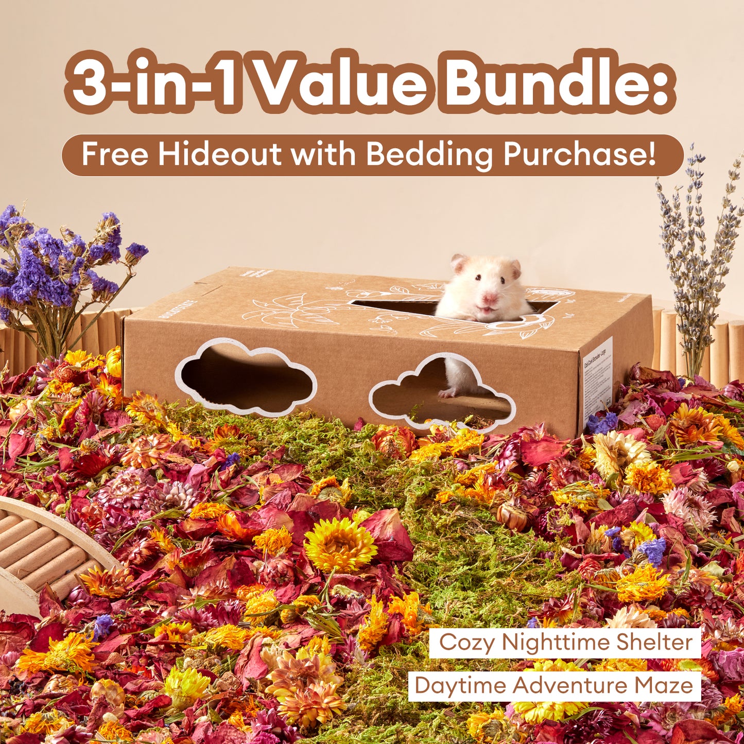 BUCATSTATE 5L Natural Flower & Hamster Bedding Soft Natural Bedding for Hamster Enrichment for Small Pets & Dwarf Syrian Hamsters, Gerbils, Mice,