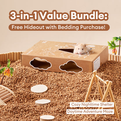 BUCATSTATE Cork Bedding 5L, Natural Hamster Bedding Odor Control for Dwarf Syrian Hamsters, Gerbils, Mice, Low-dust Hamster Substrate with Paper Hideout Box (Grain 2-4mm or 4-5mm)