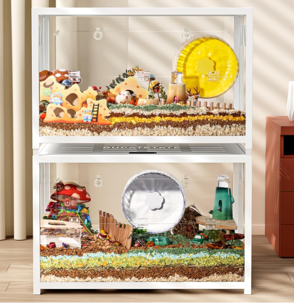 BUCATSTATE 65cm Metal Hamster Cage - Clear Aquarium Style, 2 Doors. Easy Assembly, Durable & Stable. For Hamsters, Hedgehogs, Reptiles. White, W65×D40×H42cm