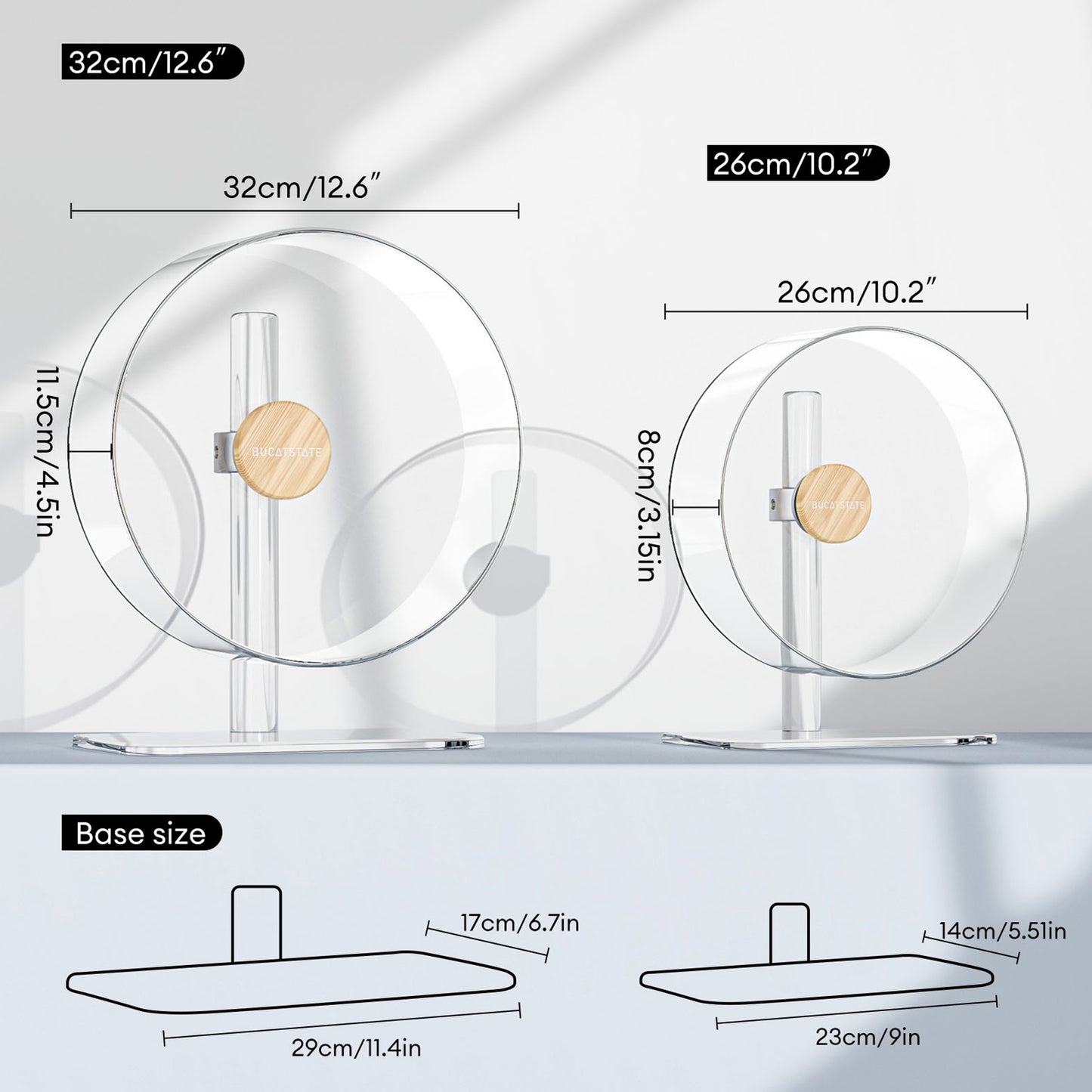 BUCATSTATE Super Silent Acrylic Hamster Wheel - 12.5 Inch/10.2 Inch